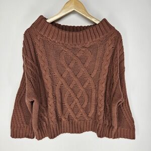 Aakaa Women Rust Orange Cable Knit Sweater Boho Chunky Pullover Medium M y2k‎